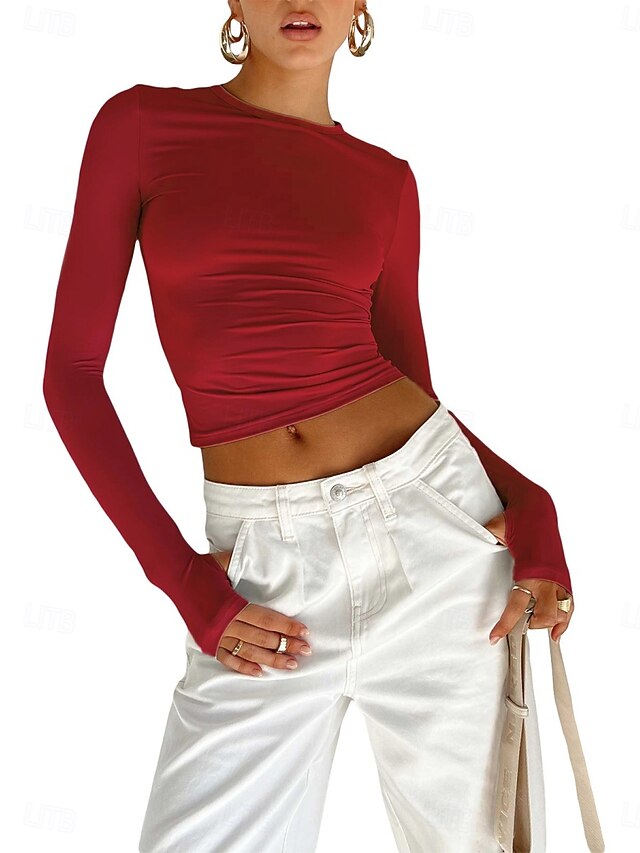 Women's T Shirt Long Cotton Top Tee Top Solid Color Fashion