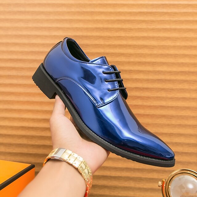 Leather Patent for – Formal Lace-Up Men Glossy Shoes Green
