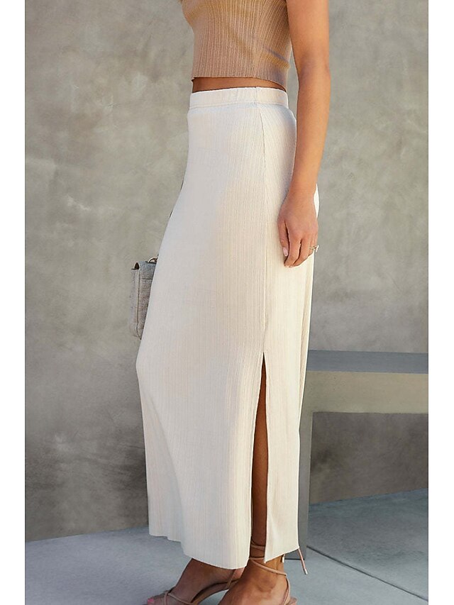 Women's Casual Midi Mid Rise Skirts Plain Split Ends