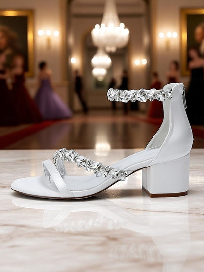 Satin Heel Block Sandals - Purple Women's Crystal