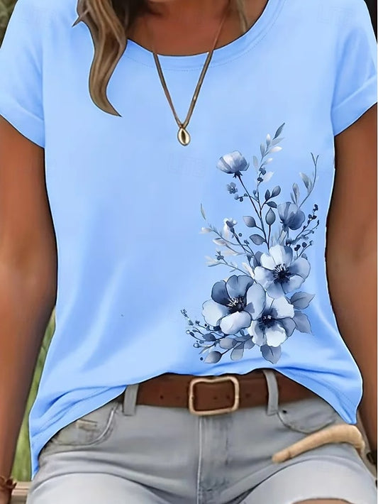 Women's T Shirt Color Block Print Floral Graphic Vintage