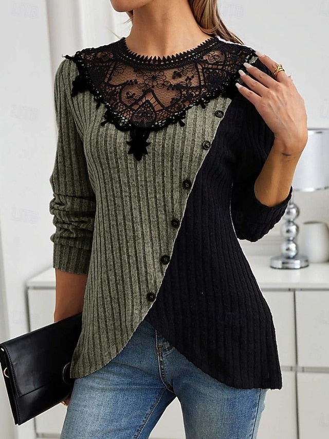 Women's Blouse Lace Patchwork Solid Color Elegant Stylish