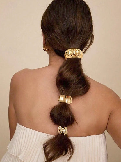 Band Hair Scrunchies Tone Gold Elastic Women's with -