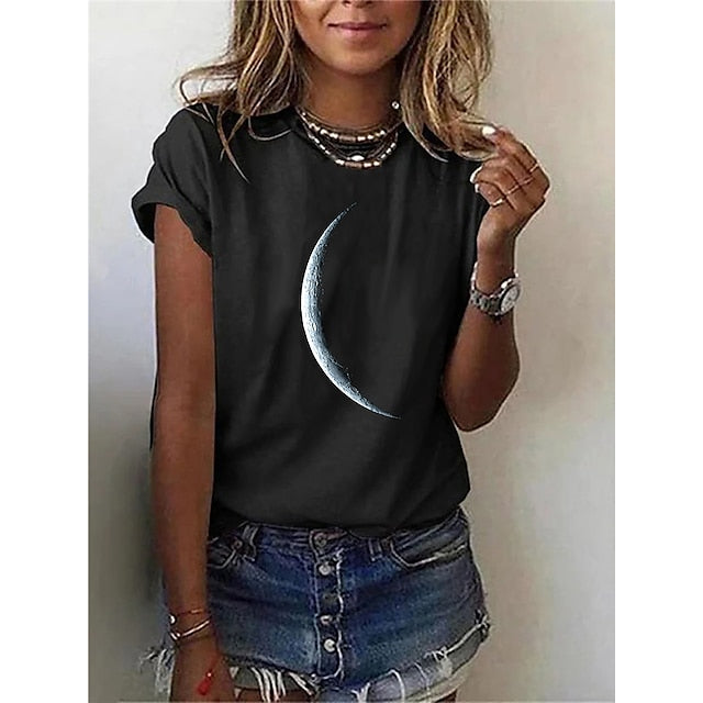 Women's T Shirt Galaxy Moon Basic Short Sleeve Round Neck