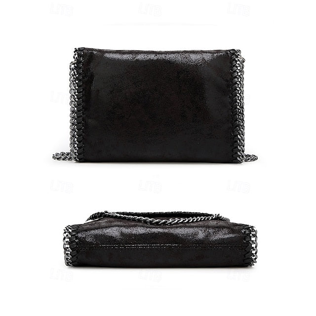 Leather Faux Bag with Chain Red Whipstitch Shoulder Detailing