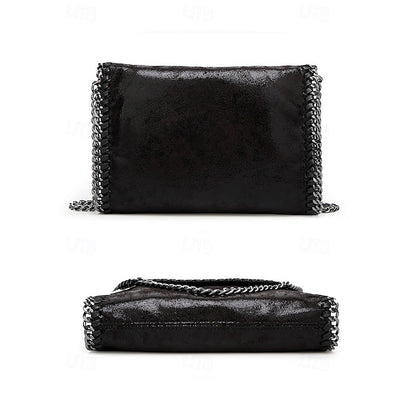 Leather Faux Bag with Chain Red Whipstitch Shoulder Detailing