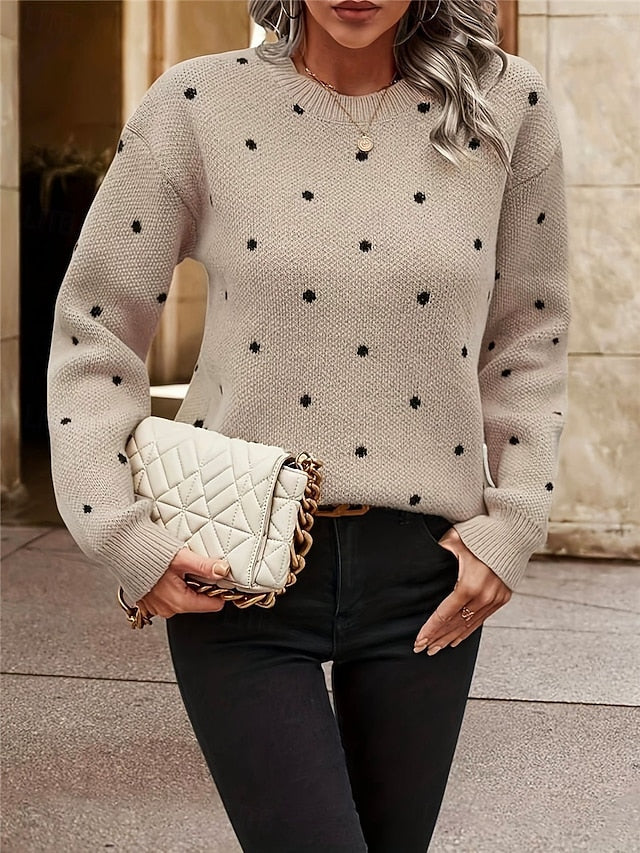 Women's Sweater Pullover Sweater Jumper Casual Soft Polka