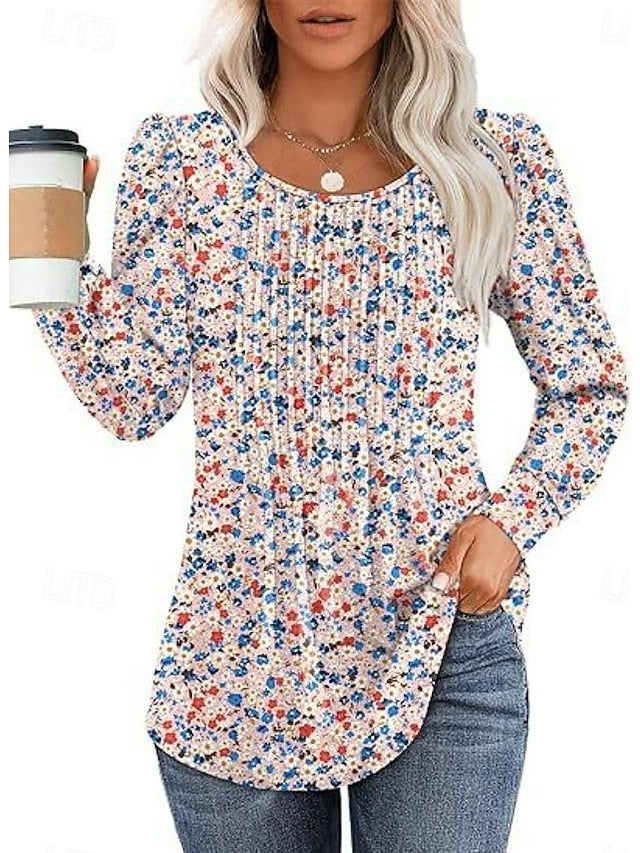 Women's Shirt Blouse Ruched Solid Color Basic Casual Long