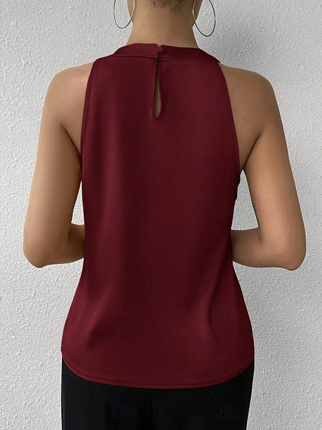 Women's Elegant Satin Top Satin Shirt Camp Collar Shirt