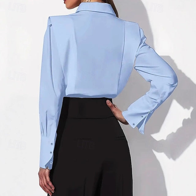 Women's Long Sleeve Blouse Shirt Elegant Button-up Collar