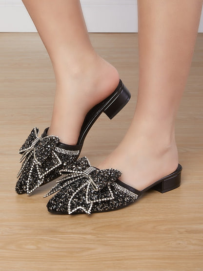 and for Flat Black Perfect – Rhinestone-Bow Parties Mules