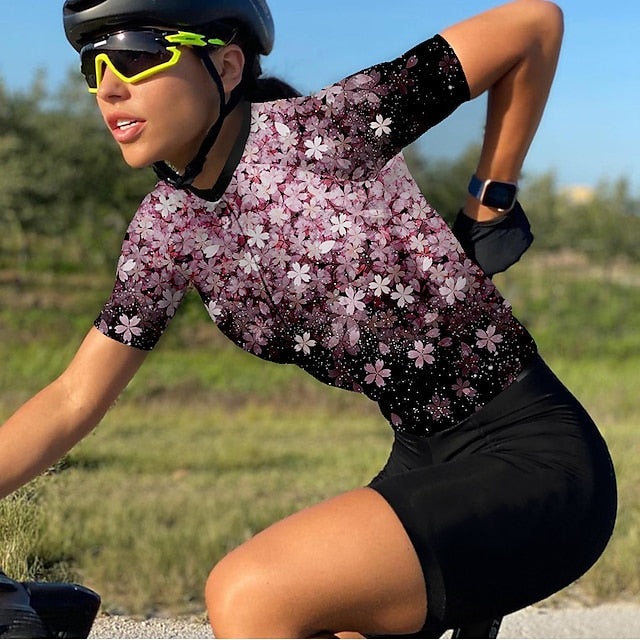 Women's Cycling Jersey Floral Botanical Short Sleeve Bike