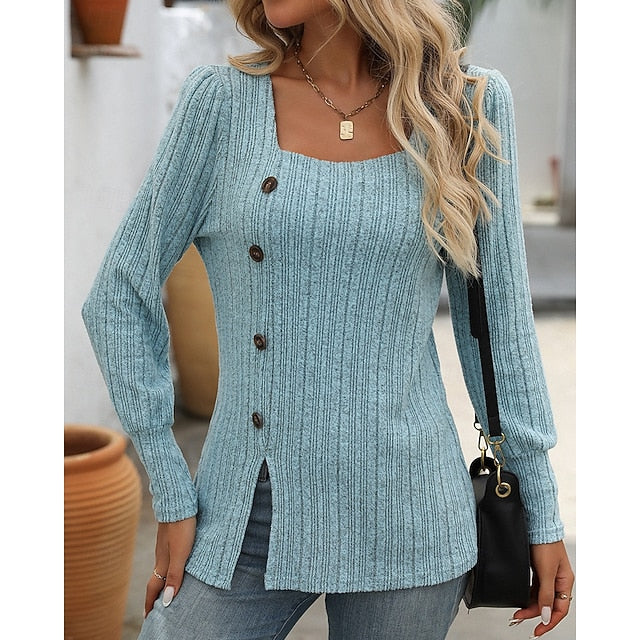 Women's Pullover Sweatshirt Casual Tops Buttons Long Sleeve