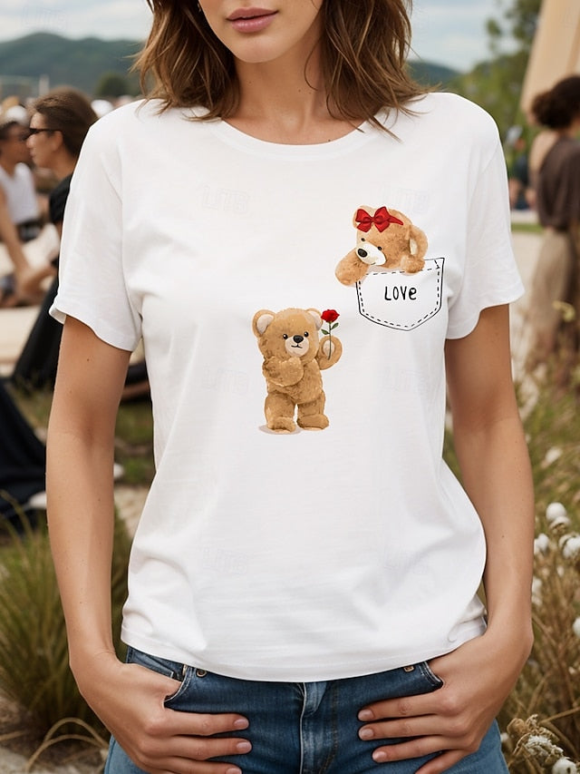 Women's T Shirt Print LOVE Graphic Animal Vintage Stylish