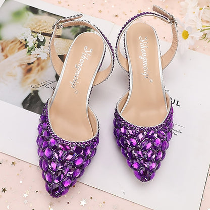 Women's Heels Slingback Pointed-Toe Rhinestone Crystal High