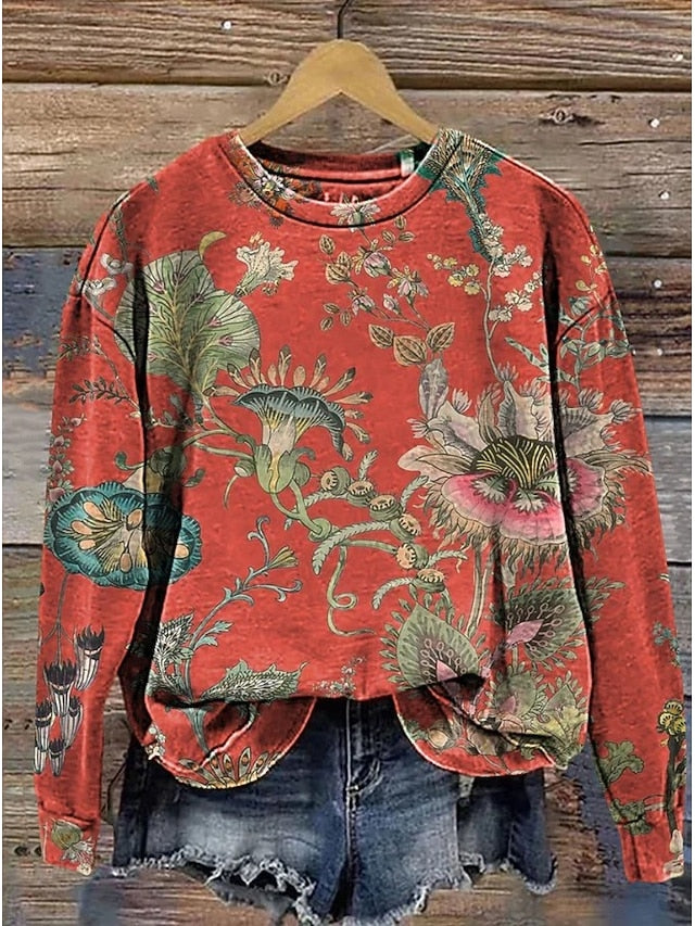 Women's Pullover Sweatshirt Floral Graphic Warm Active
