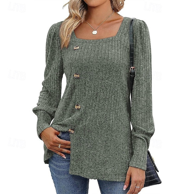 Women's Texture Blouse T Shirt Tee Top Buttons Plain
