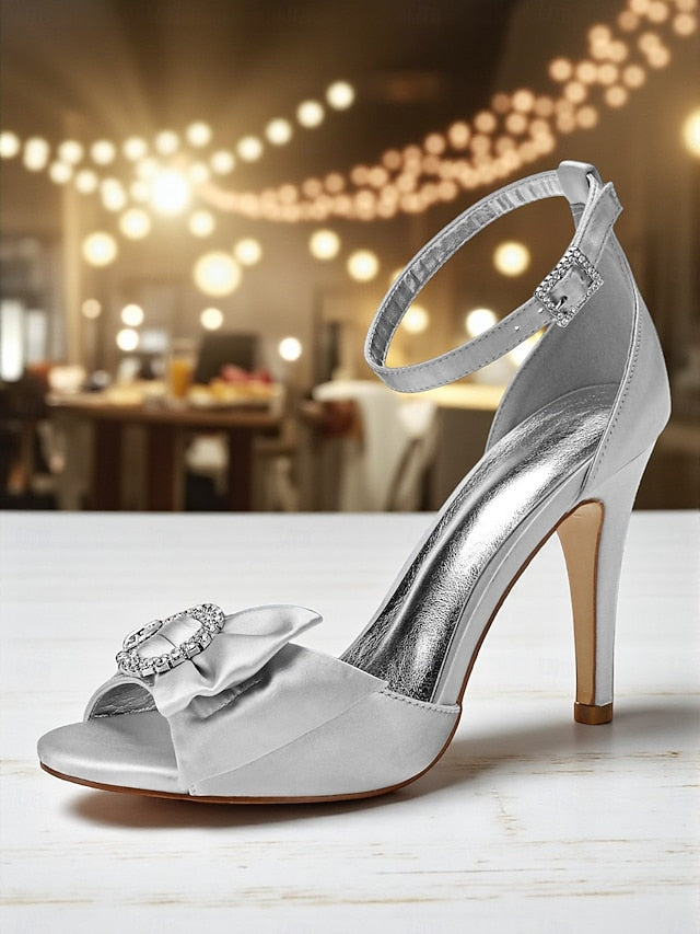 with Sandals Heel High Women's Rhinestone Purple Satin