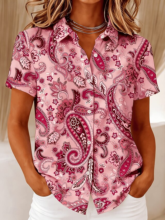 Women's Shirt Buttons Print Graphic Paisley Vintage Stylish