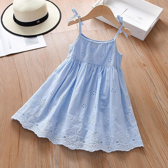 Cotton Kids Princess Color Sleeveless Summer Dresses Solid