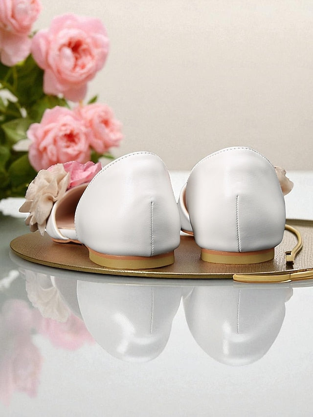Women's Flower with Pink Beige Flats and Wedding White