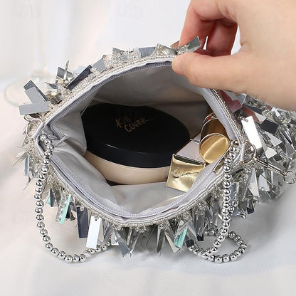 Black Clutch Luxurious and with Crystal Fringe Evening Sparkling