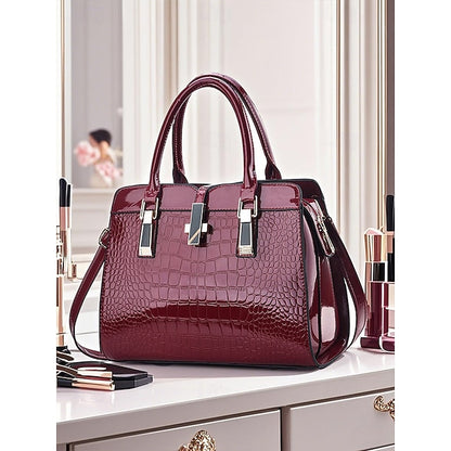 Faux - Croc Patent Women's Handbag Leather Burgundy