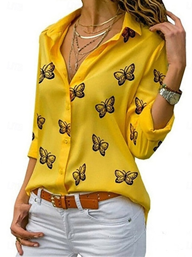 Women's Shirt Blouse Patchwork Buttons Print Graphic
