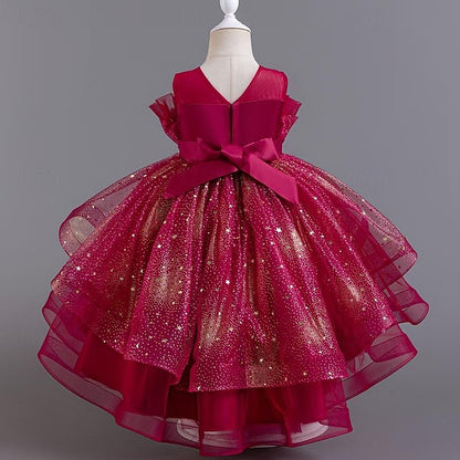 Dress Party Sleeveless Girl Flower Sequin Kids Girls'