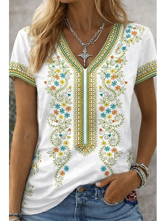 Women's T Shirt Print Floral Graphic Dragonfly Vintage