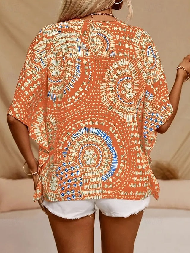 Women's Blouse Print Floral Bohemia Vintage Stylish Short