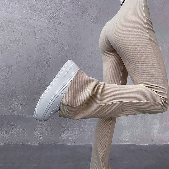 Women's Bell Bottom Chinos Streetwear Casual Full Length
