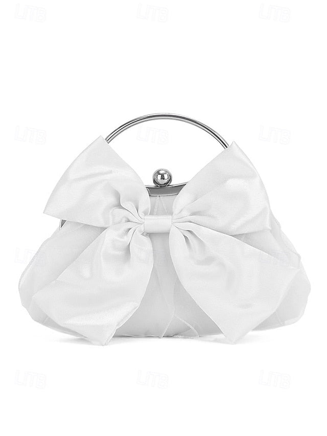 Elegant Bow Women's Satin Clutch Bag Pearl – Evening