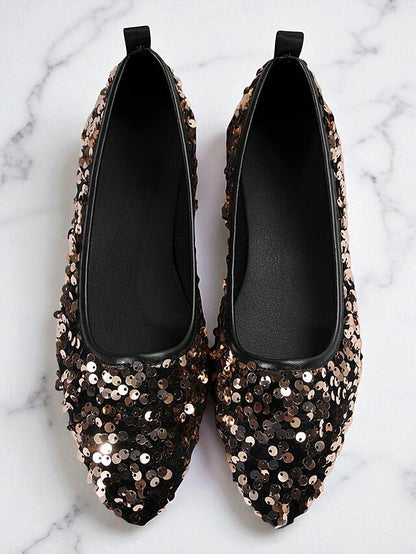 Pointed - Toe Sequin Ballet Black Flats Women's Sparkly