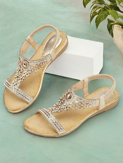 Rhinestone Embellished Sandals T-Strap – Women's Elegant