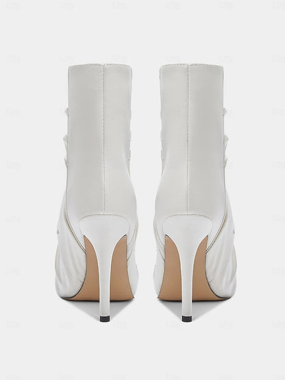 Rhinestone White with Satin Women's Ankle Boots