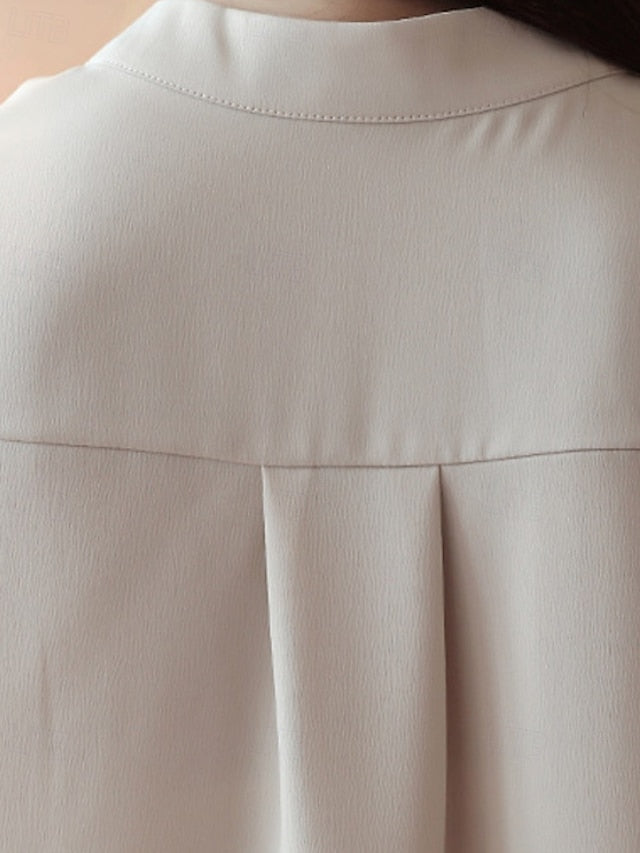 Women's Shirt Elegant Dressy Satin Top Ruched Buttons Plain