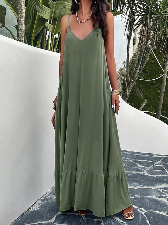 Women's Casual Dress Long Dress Maxi Dress Backless Pocket