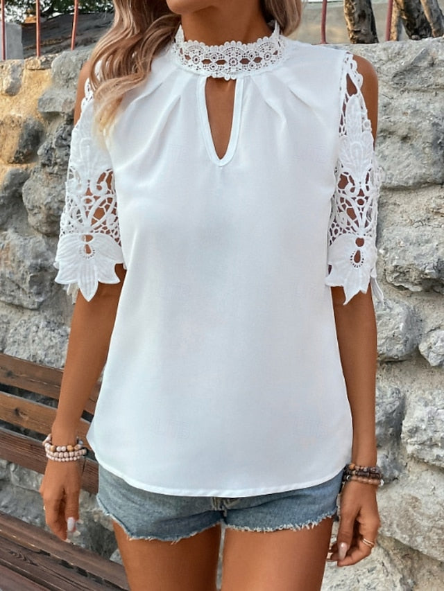 Women's Shirt Blouse Chiffon Tops Lace Tops Eyelet Plain