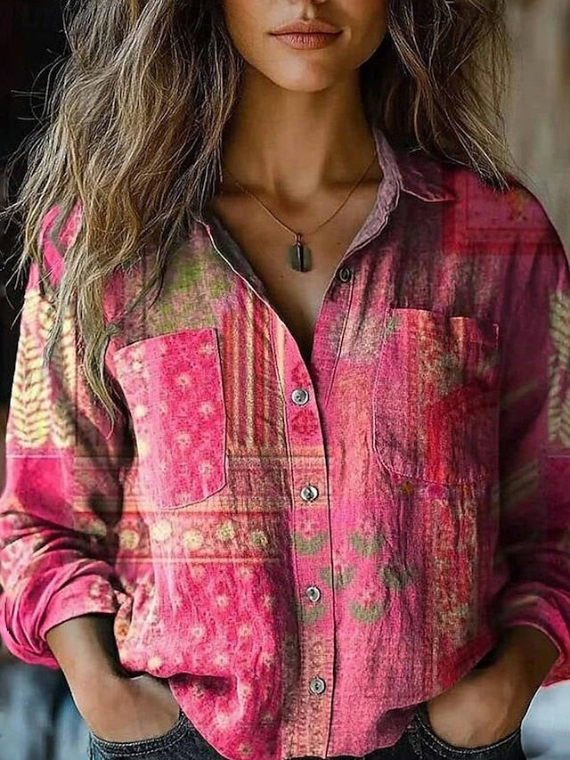 Women's Shirt Floral Paisley Stylish Modern Long Sleeve