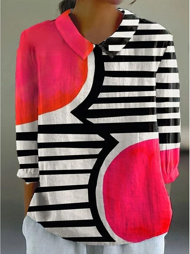 Women's Blouse Long Sleeve Peter Pan Collar Casual Graphic