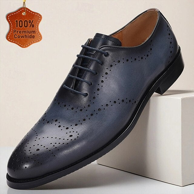 Shoes Blue Cowhide Classic Navy Genuine Oxford Men's