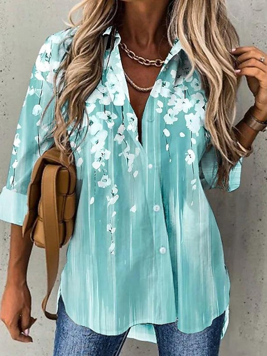 Women's Chiffon Shirt Light Gradient Floral Print Casual