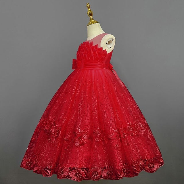 Kids Dress Flower Solid Girls' Girl Colored