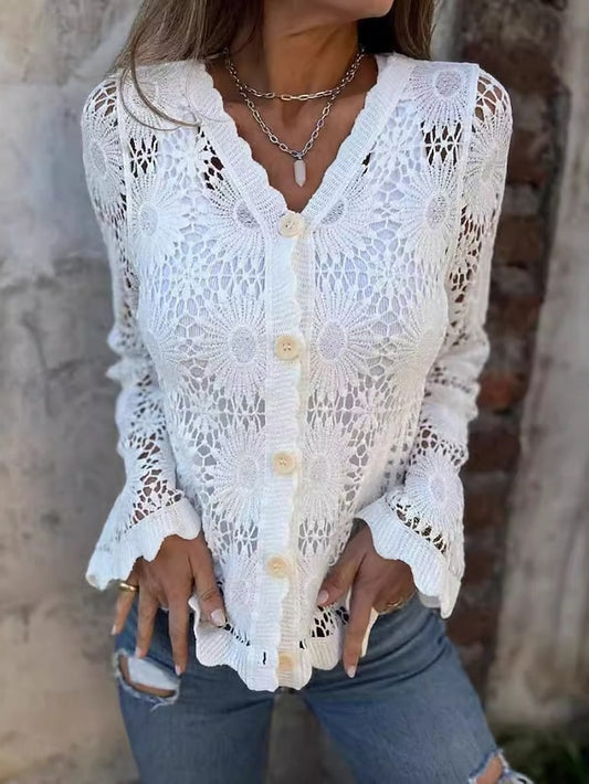 Women's Blouse Lace Patchwork Solid Color Stylish Casual