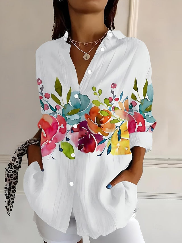 Women's Shirt Linen Like Breathable Lightweight Button Down
