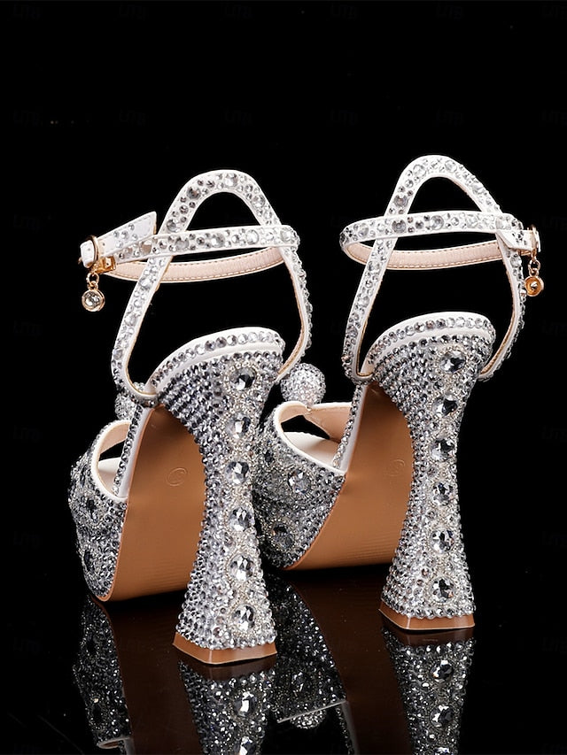 Women's Crystal-Embellished Sandals Glamorous Platform with