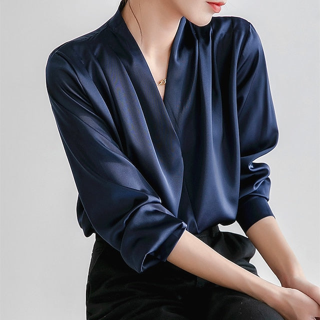 Women's Shirt Elegant Dressy Satin Top Plain Daily Business