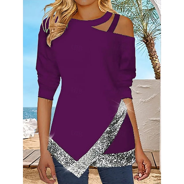 Women's Blouse Sequins Patchwork Solid Color Stylish Casual