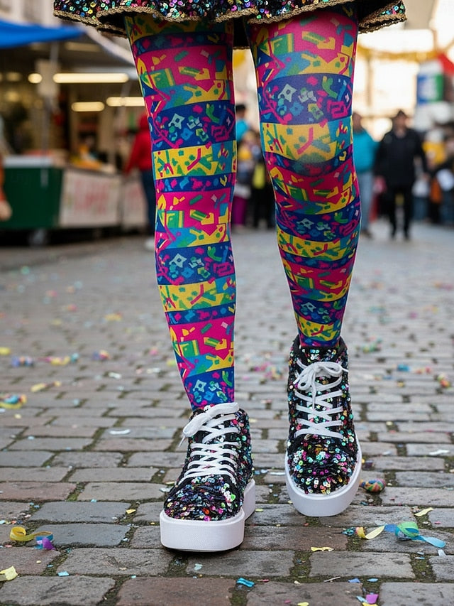 Women's Mardi Gras Black Colorful Sequin High-Top Sneakers